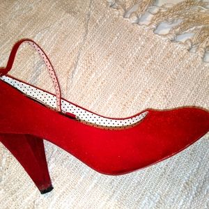 Red Velour Mary Jane Heels
